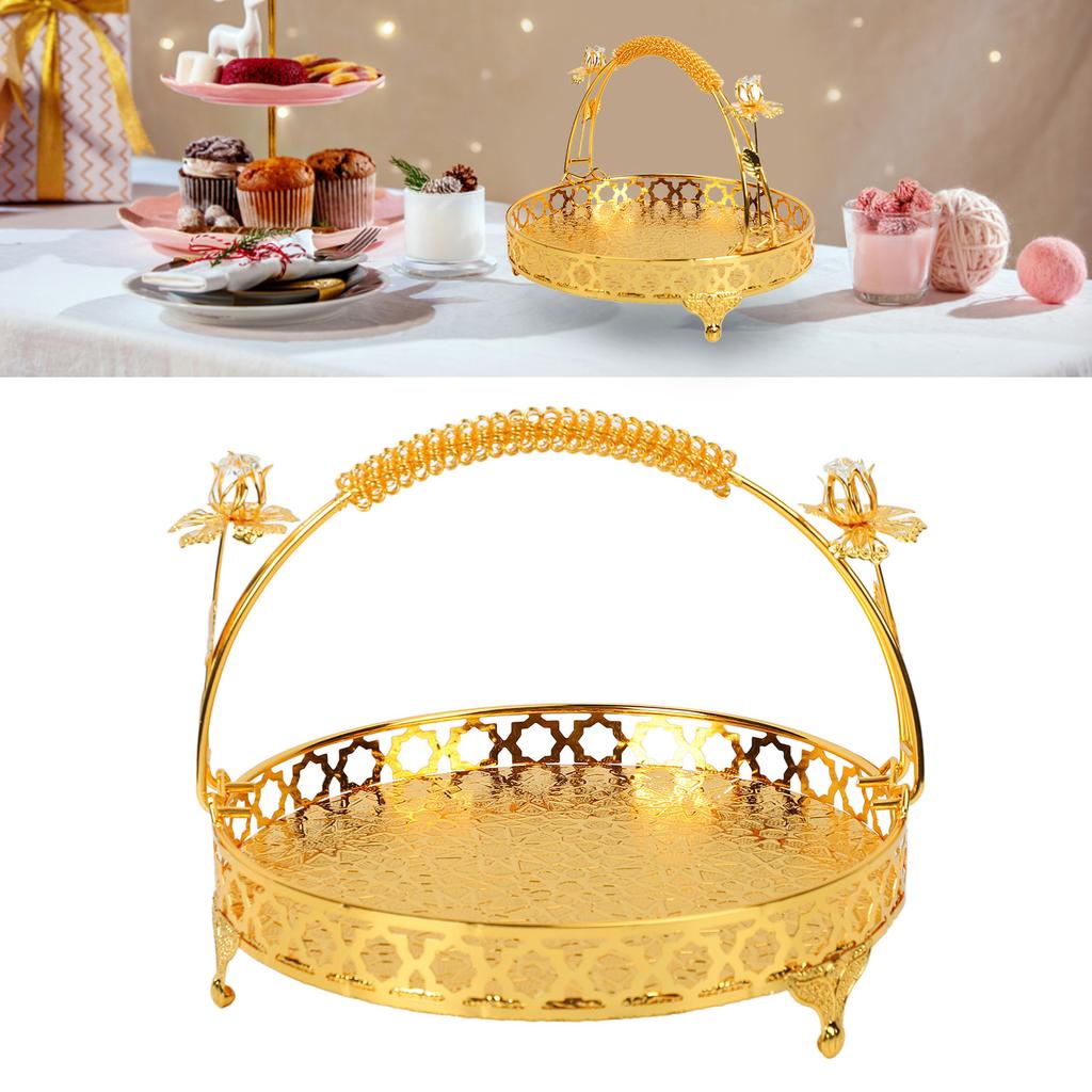 Fruit Tray Retro   Round Large Capacity Handle Design Decorative Strong Alloy Fruit Bowl for Party Family Bar Cafe