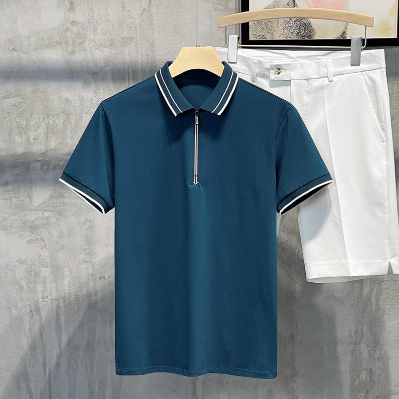 

Футболка с коротким рукавом и лацканами, модная повседневная мужская футболка, однотонный тонкий топ для мужчин XXXXL темно-синий