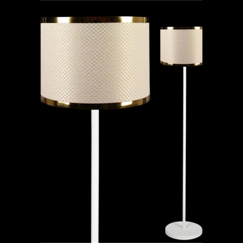 

Современный деревенский торшер с белым металлическим корпусом и плетеной головой