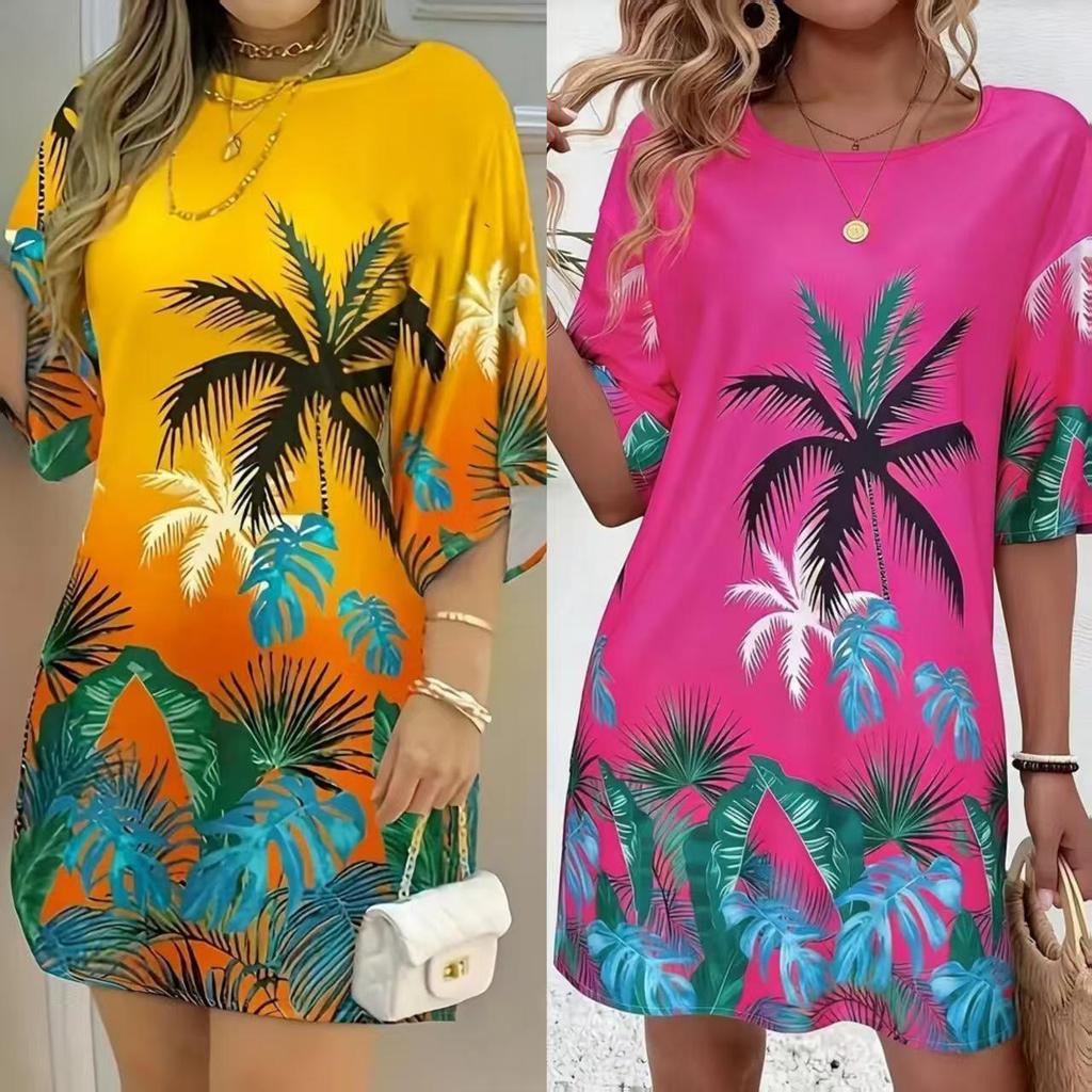 Women's Tropical Style Casual Loose Short Sleeve Dress