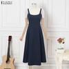 ZANZEA Women Summer Square Collar Casual Sleeveless Long Dress
