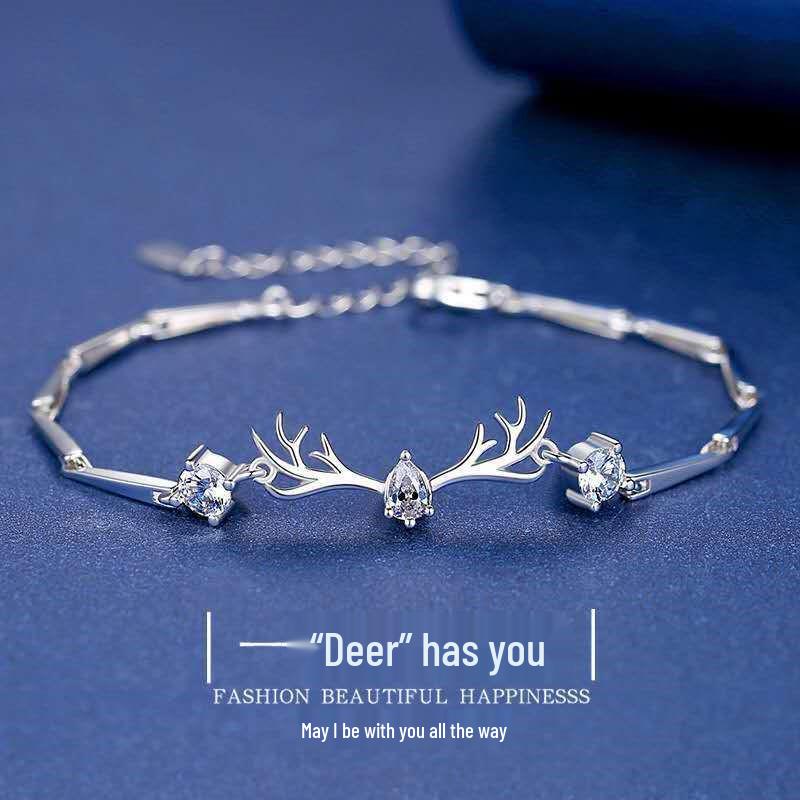 Stříbrný náramek s parohy pro ženy - Stylový, jednoduchý, personalizovaný vánoční dárek šperk