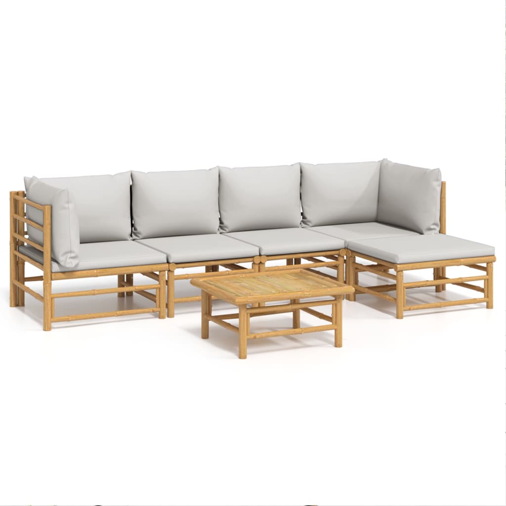 Vidaxl 6-Cz. Gartenmöbel-Set, Hellgraue Kissen, Bambus