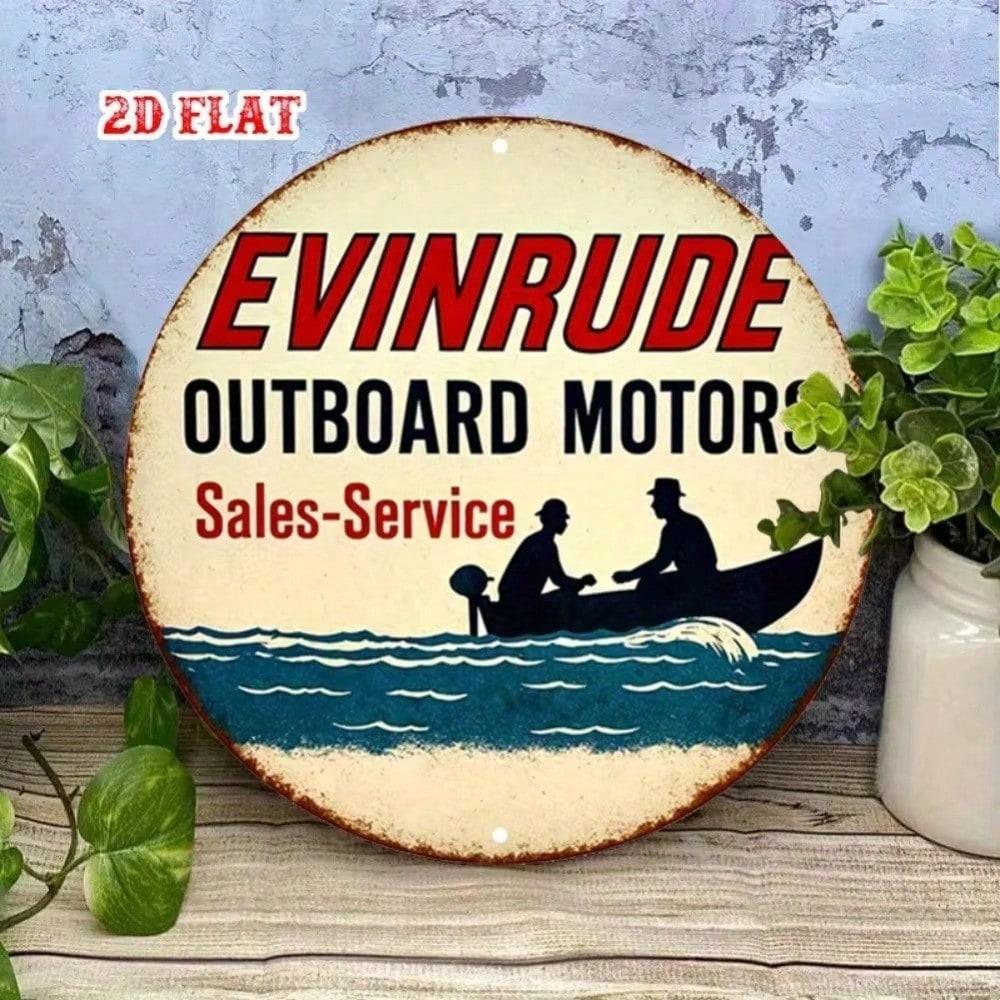 Vintage Evinrude Outboard Motor Metal Wall Sign 7.87 Inch Retro Boat Garage Decor Rustic Man Cave Art Plaque