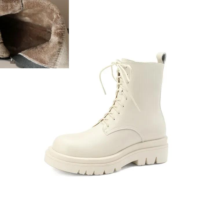 

Модные женские ботинки на платформе из натуральной кожи, женские ботильоны с круглым носком и подкладкой из овечьей шерсти, зимние женские ботинки на высоком каблуке, женская обувь 42