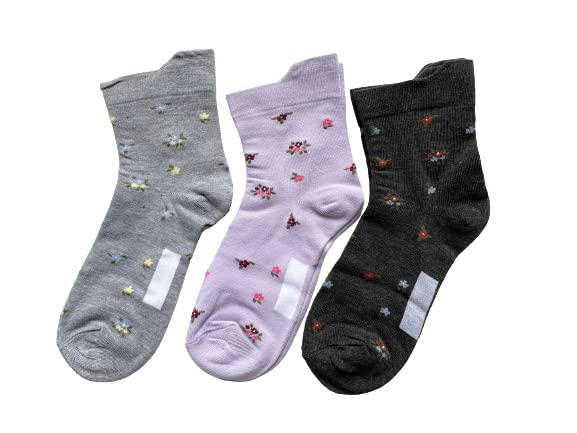 Pflegeleicht anzuziehen mit einem lockeren elastischen Baumwoll-Weitbund Geeignet für Pflegeheime und 3er-Set C73 Damen-Socken, Hand, Bündchen, Mischung, Öffnung,