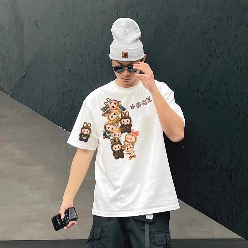 Letter Monster Elf Cartoon Graphic Labubu Kids and Women Printed T-shirt Summer Casual Men's Outdoor Short Sleeve Clothing Top