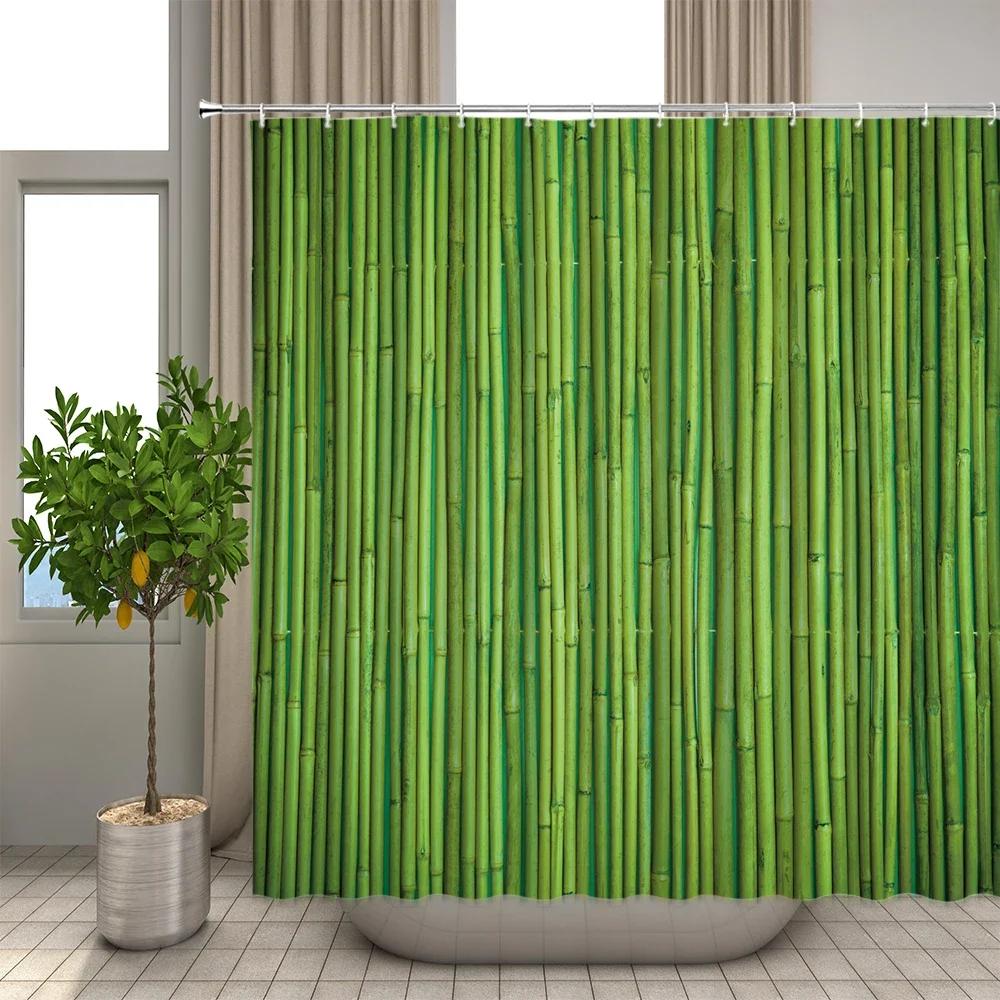 Modern Green Natural Bamboo Series Shower Curtain Set Waterproof Home Bathroom Decor Curtains With Hook Popular Bath Accessori