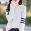 2026 Spring/Summer Women's Lightweight Wool Knit Hooded Cardigan with Three Stripes