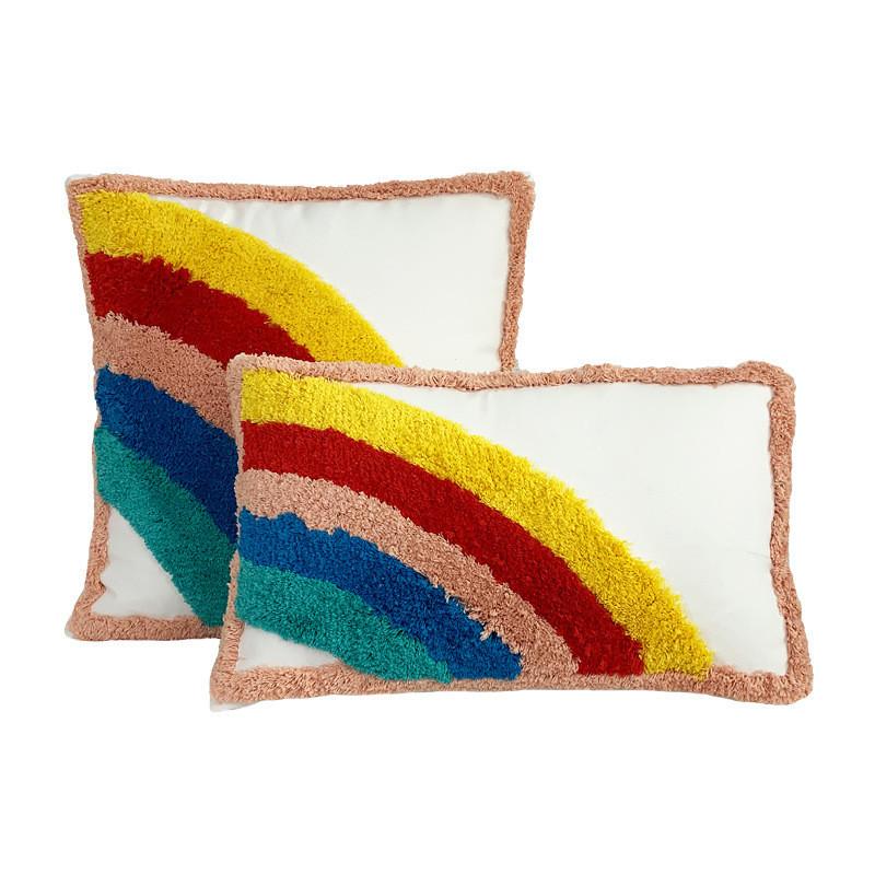 Bohemian Style Rainbow Pillow Cover Soft Cotton Linen With Tassels And Embroidery