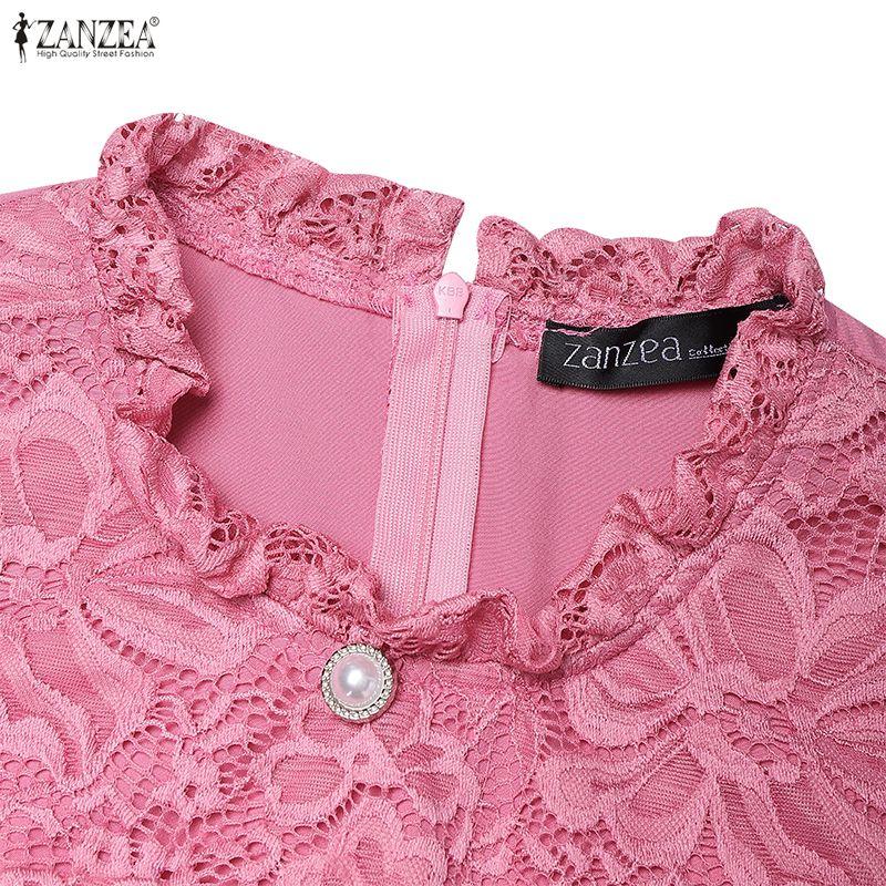 ZANZEA Women Casual Round Neck Short Sleeve Lace Patchwork Dress