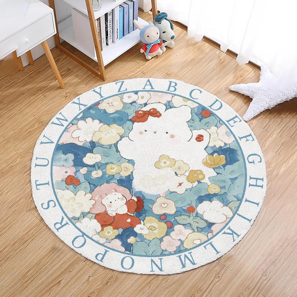 Tappeto Rotondo Camera dei Bambini Sedia Pensile a Cesto Tappetino da Pavimento Cartone Animato Comodino Carino Tappeto Camera da Letto Ragazza