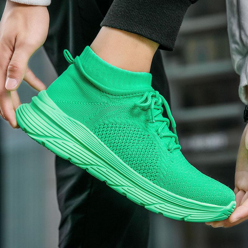 Summer Men'S High Top Socks Sneakers Shoes New Mesh Fashion Running Lightweight Thick Soled Lace Up Casual Men'S Sports Shoes