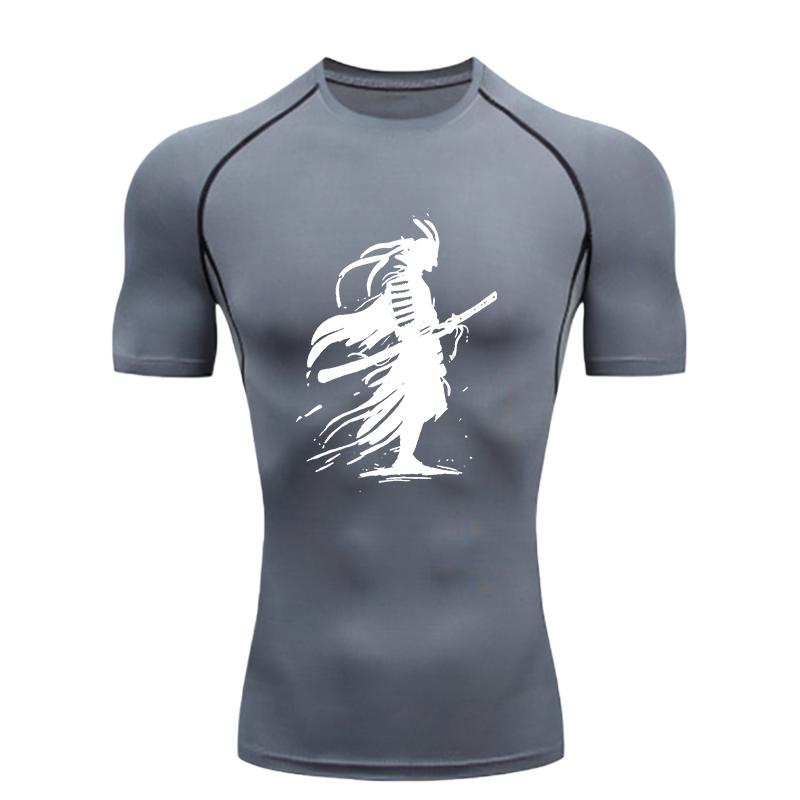 A Samurai Silhouette  Men's Sports T-shirt Training Fitness Compression Workout T-Shirt