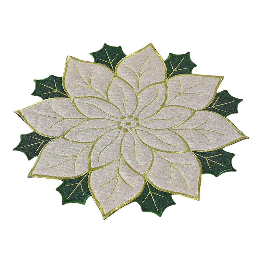 4 Stück Hitzebeständige Dekorative Weihnachts-Tischsets Weihnachtsstickerei Stechpalmenblatt Platzset für Feiertagszusammenkünfte & Heimdeko