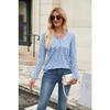 GMXIA Autumn V-Neck Loose Long Sleeve T-shirt Button Top Women