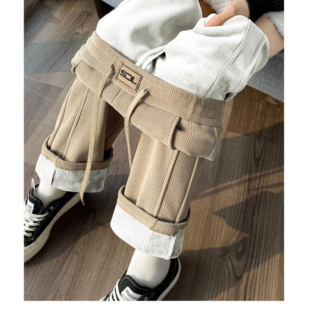 Super Silné Polstrované Zesílené Kalhoty s Širokými Nohavicemi Dámské, Podzimní a Zimní Ležérní Volné Ukazující Vysokou Postavu Rovné Kalhoty