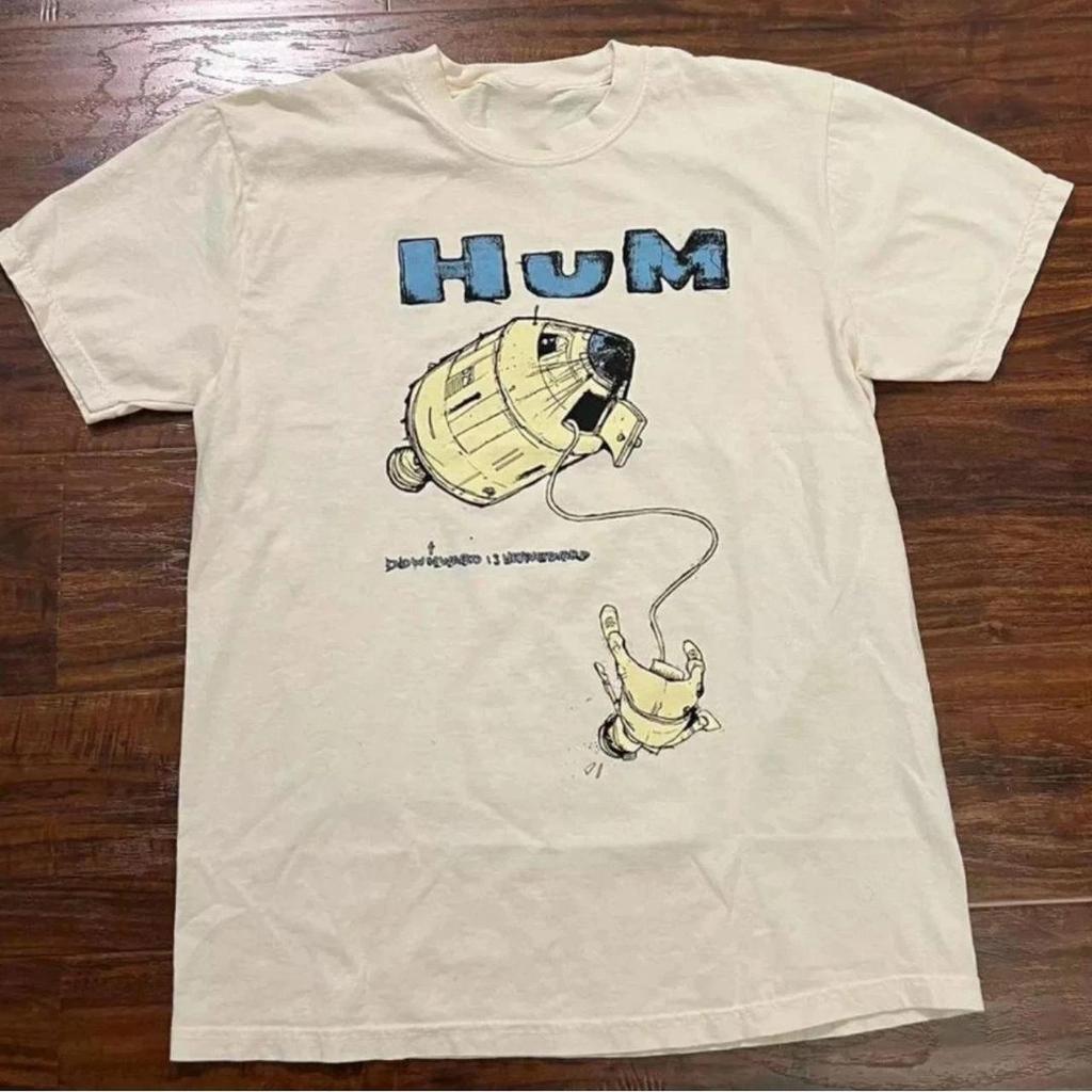 White and blue HUM band tee