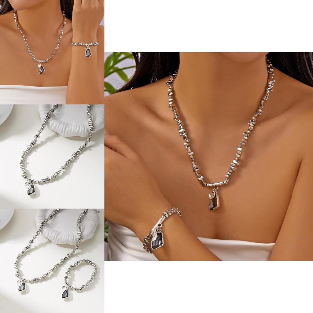 Geometrische Legierung Choker-Halskette und Armband-Set mit Strass-Anhänger für Damen