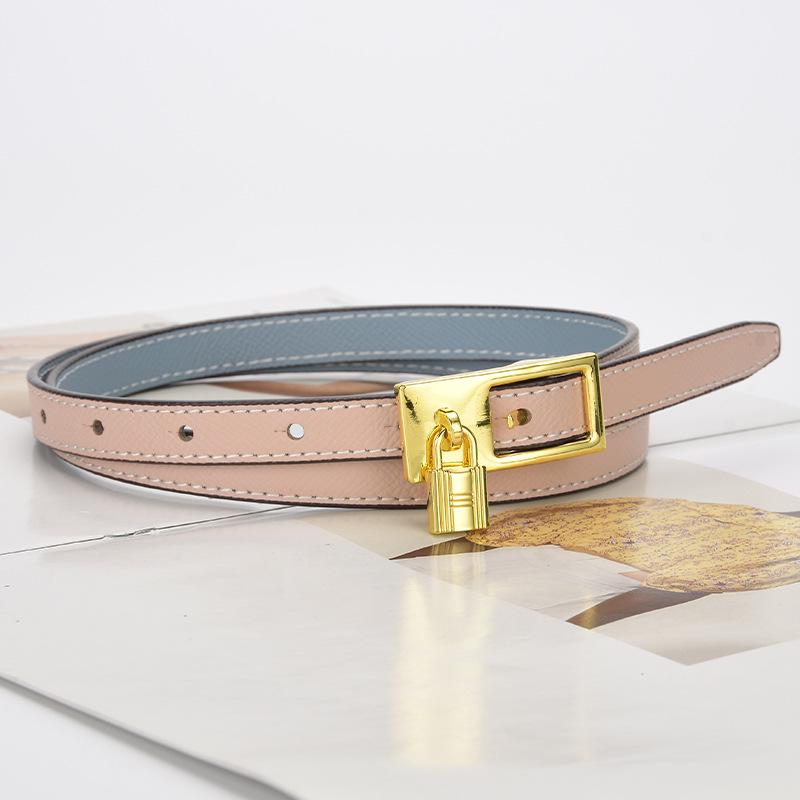 Women's Fashion Leather Belt with Lock Pin Buckle and Adjustable Pockets - Slim All-Match Design