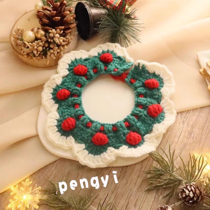 Gestrickter Kätzchen- & Welpen-Halswärmer-Lätzchen - Plüsch-Haustier-Weihnachtsschmuck für Bichon, Teddy, Britisch Kurzhaar - Blau/Weiß