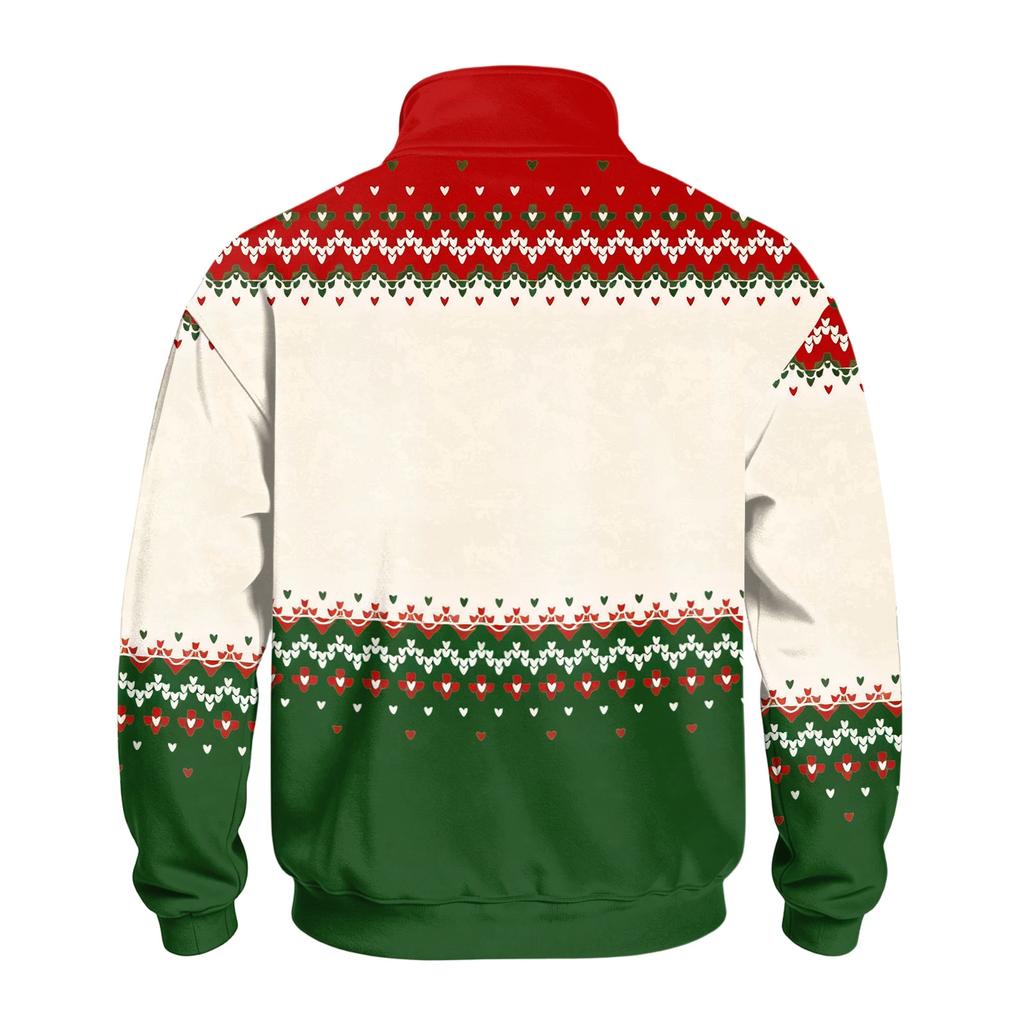 Men's Sweatshirt with Stand Collar Christmas Print Pullover for Casual Wear
