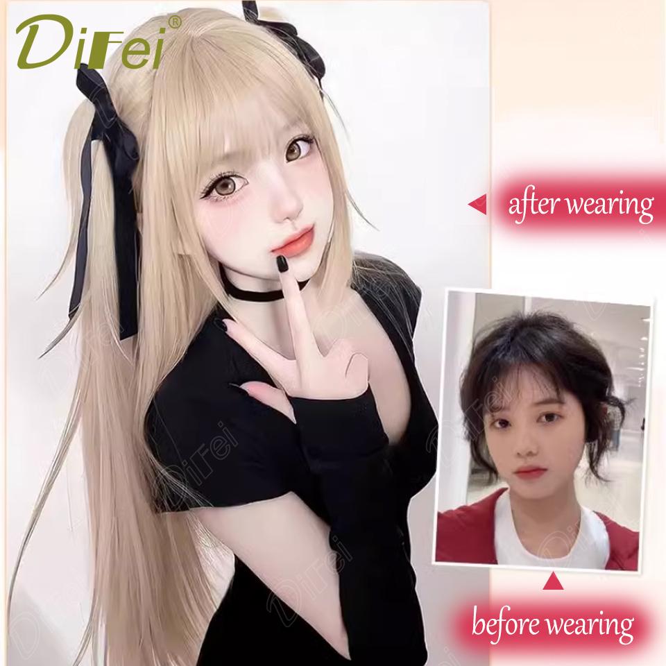 Platinum Blonde Straight Synthetic Cosplay Wig Straight Hair Wig With Straight Bangs Suitable For Women Halloween Christmas Wear