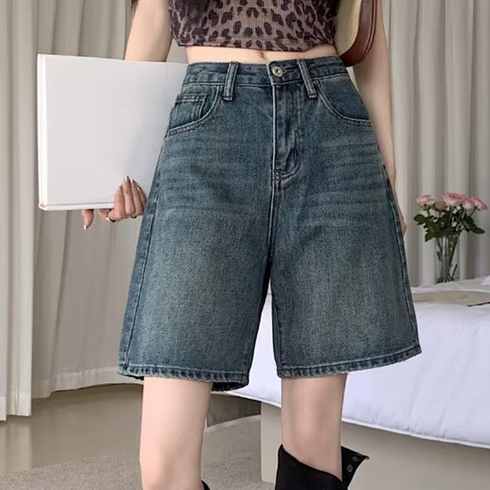 

Женские модные потертые удобные повседневные летние джинсовые шорты со средней посадкой и широкими штанинами с карманами M