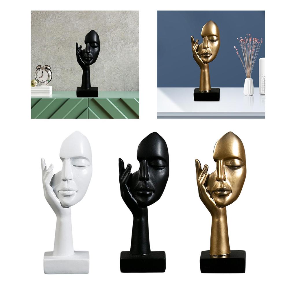 Modern Simple Creative Women Face Art Statue Abstract Character Resin Ornament for Office Study Room Living Room Bedroom Decor