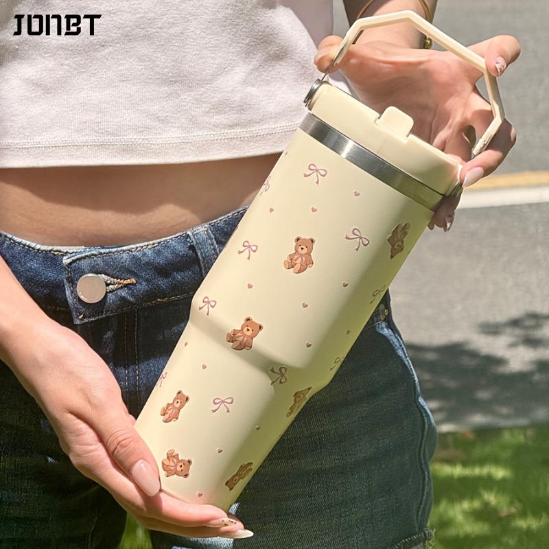 30oz Thermal Water Bottle With Straw Handle Stainless Steel Thermos Hot Coffee Tumbler Cup Car Gym Travel Insulated Thermal Mug