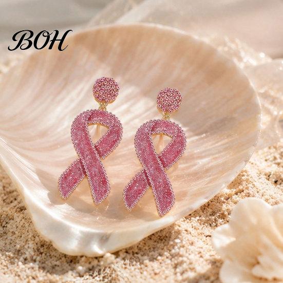 Rosa Schleife Fächer Ohrringe 1 Paar Brustkrebs für Frauen, Glitzer Strass Hängeohrringe Damen, Aufmerksamkeits Schmuck Geschenk Zubehör Dekorativ