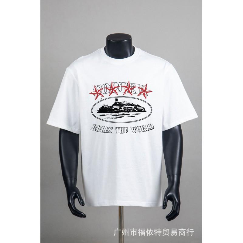Corteiz Alcatraz Vintage Print T-Shirt Herren Damen Streetwear Lockerer Schnitt Kurzarm Tee