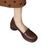 Soft Leather Round Head Thick Heel Single Shoes Women's 2025 New Autumn Retro Style Medium Heel Small Leather Shoes Brown Medium Heel Work Shoes