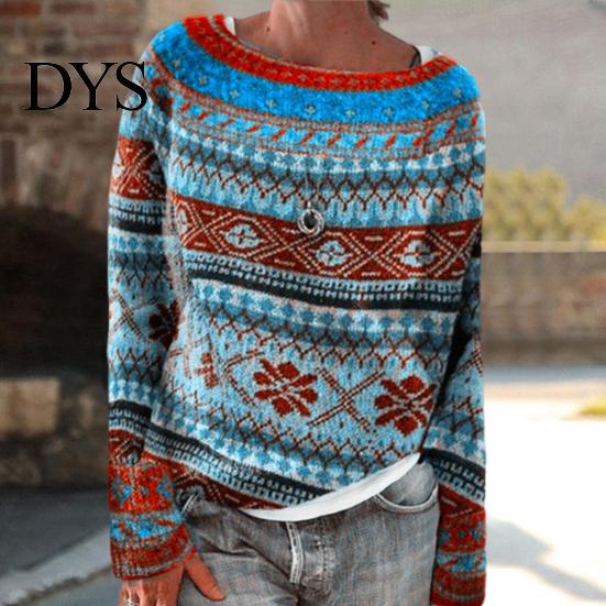 Women Jumper Winter Knitted Crew Neck Long Sleeve Color Comfortable Block Loose Fit Sweater Breathable Warm Pullover Knitwear