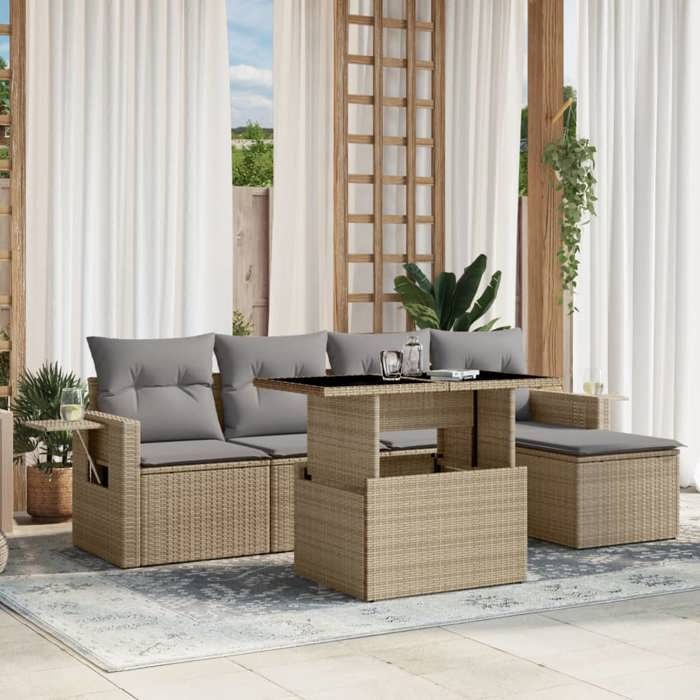 VidaXL Garden Lounge Set with Cushions 6 Pcs Beige Braided Resin 3267869