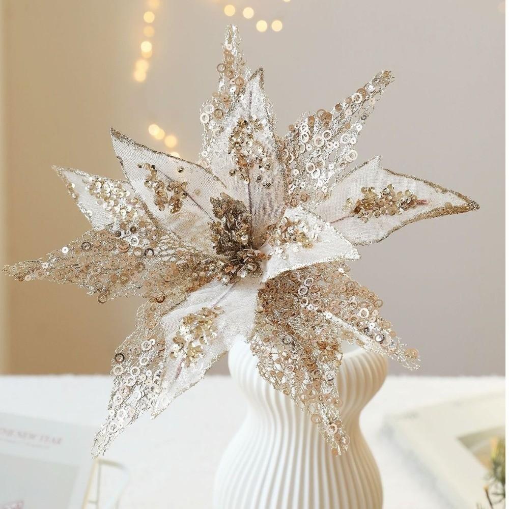 Sequins Artificial Poinsettia Flower Large Sequins Flower  Wedding Decoration