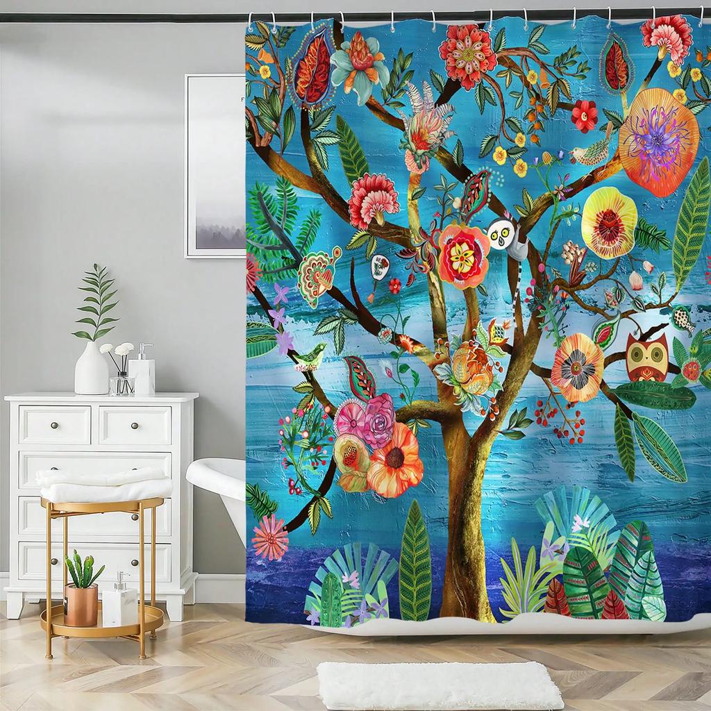 Fabric Bathroom Curtain Colorful Bohemian Boho Floral Print Beautiful Bright Shower Curtain For Bathroom Decoration