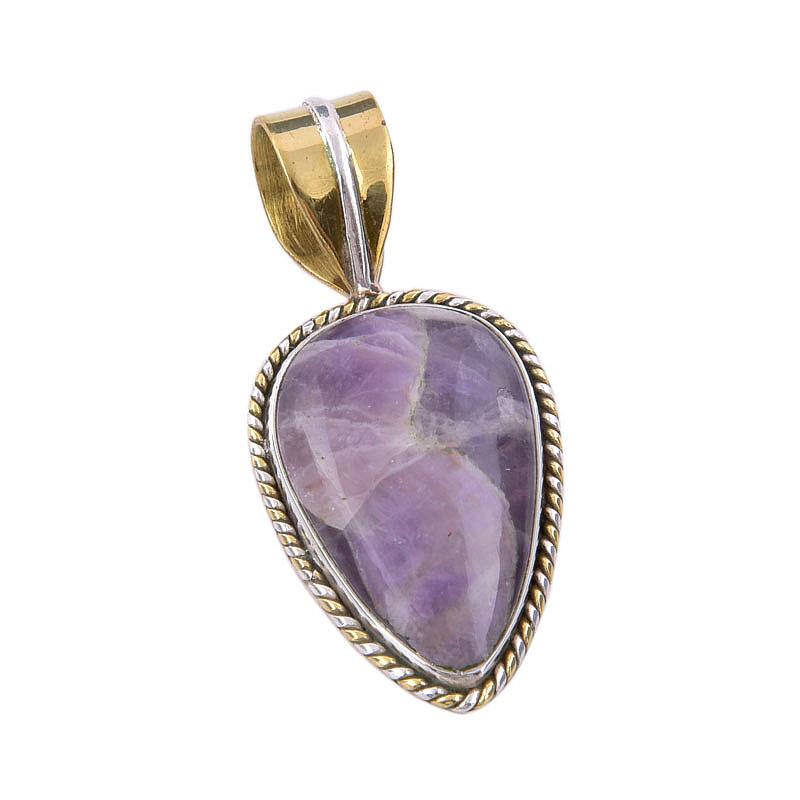 Natural Tiffany Stone 925 Solid Sterling Silver Gift TwoTone Pendant 1.50" q6O44