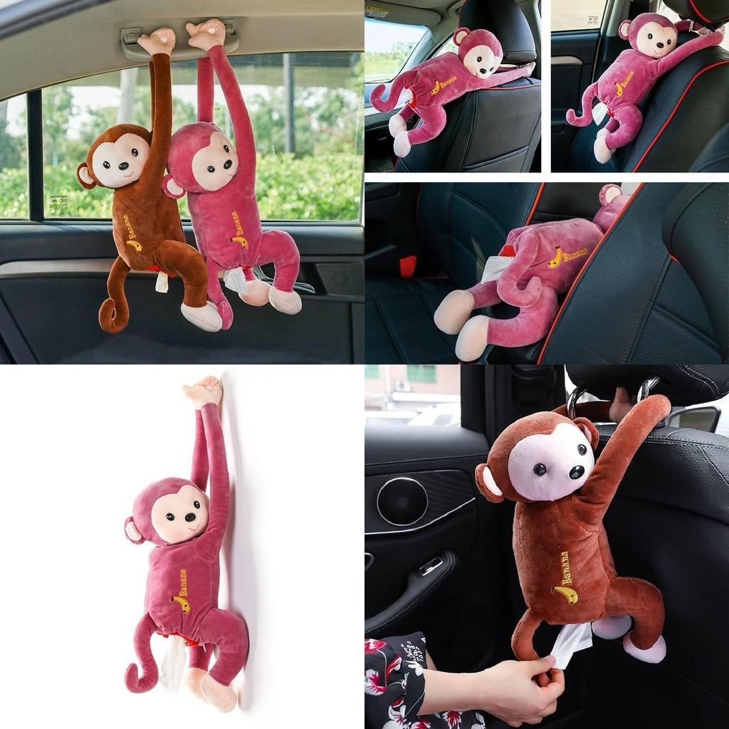 Cute Monkey Car Tissue Box Holder Plush Material Long-lasting Car And Home Use