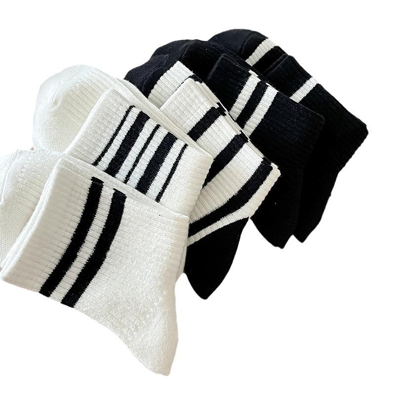 Female Spring and Autumn Simple All Kinds of Striped Preppy Style Boneless Seam Head In The Tube Cotton Socks