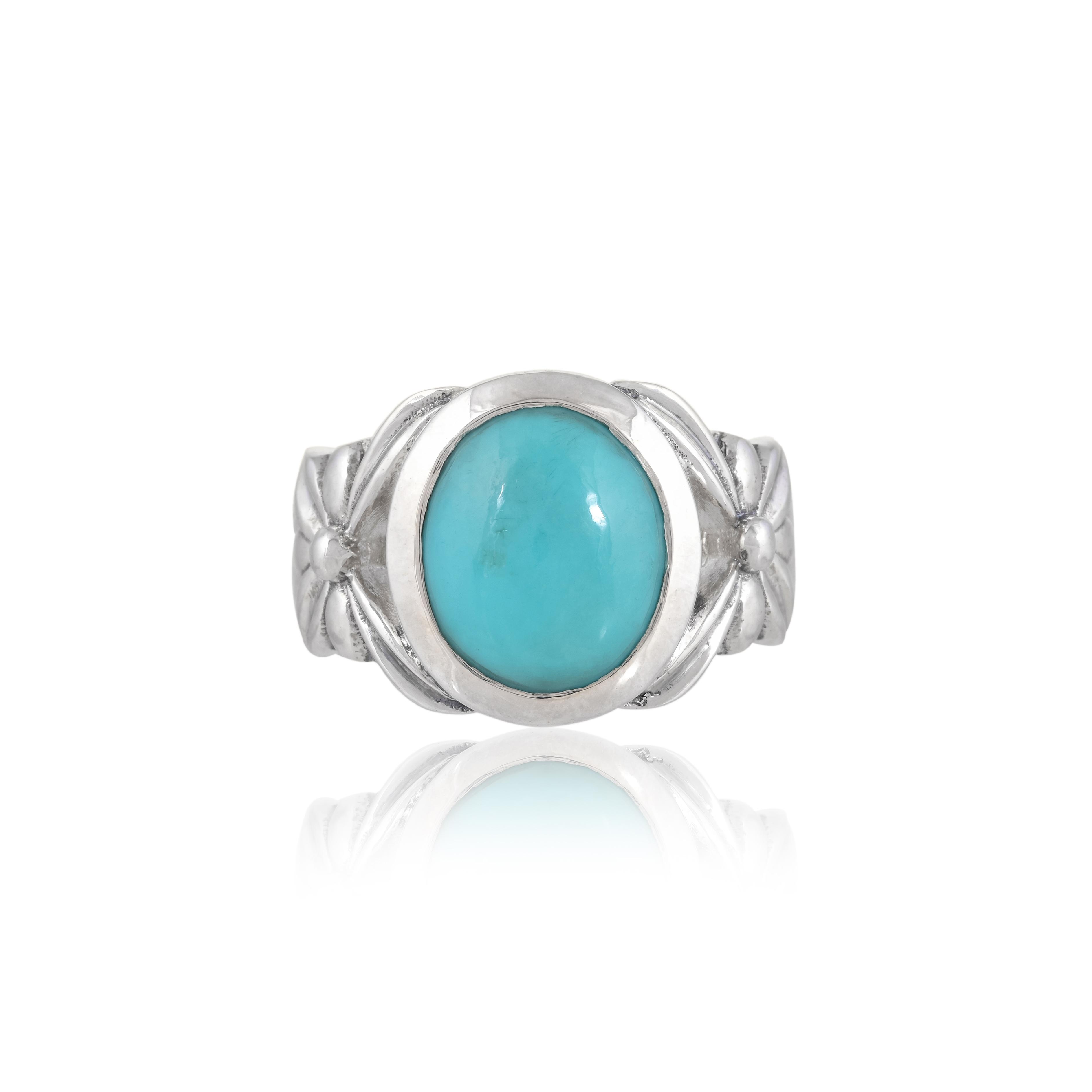 

Turquoise Floral Ring – 925 Sterling Silver Handmade Ring – Natural Gemstone Jewelry for Women – December Birthstone US 12.5