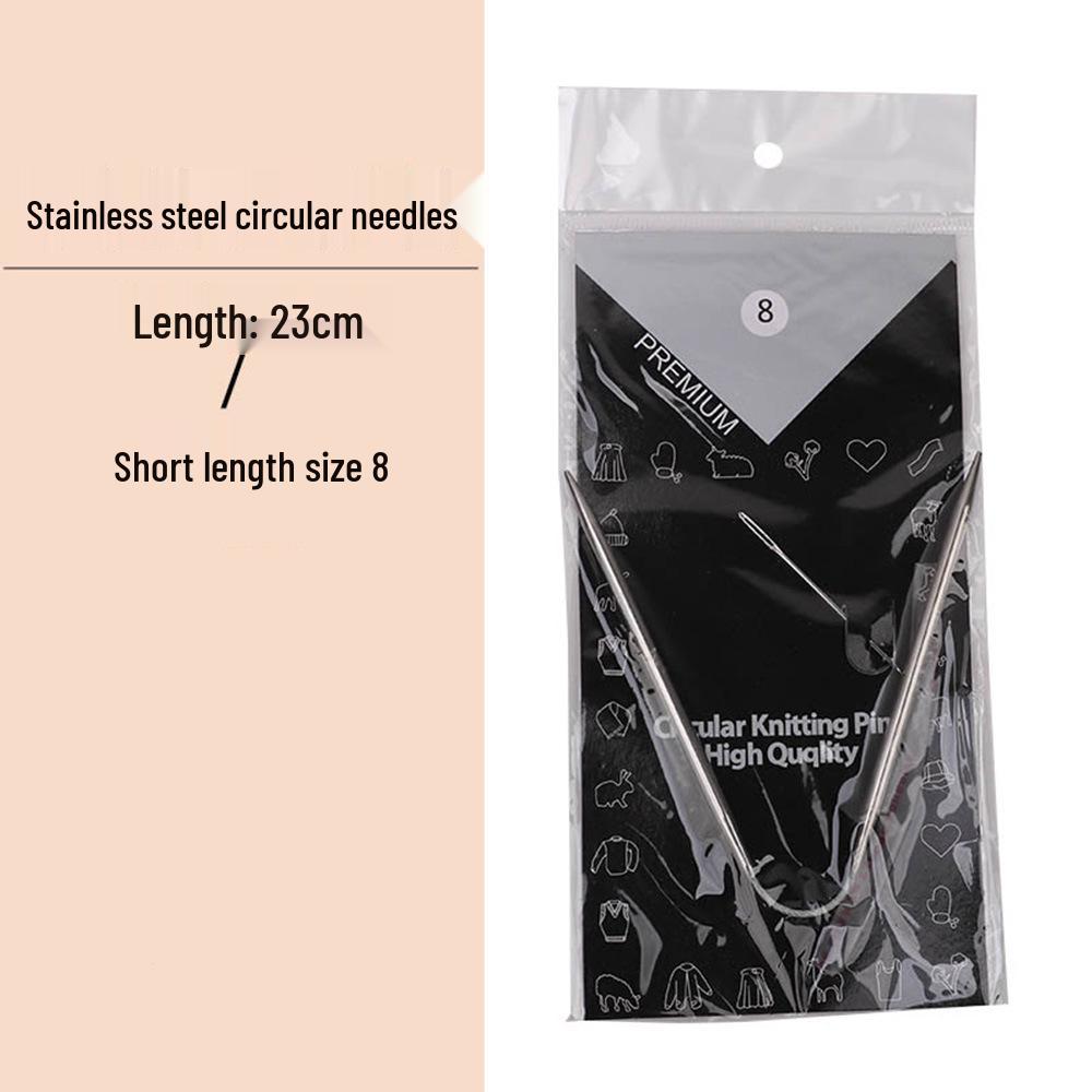 23cm Wool Knitting Circular Needle Set for Sweaters & Sleeves - Stainless Steel & Bamboo.