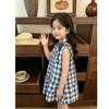 Girls Summer Plaid Sleeveless Vest Dress Baby Fashion Casual Sundress
