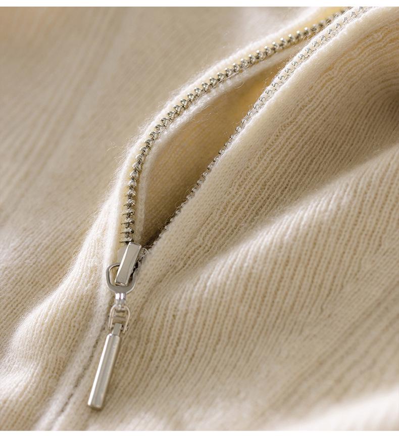 2024 Autumn/Winter Women's Cashmere Polo Collar Sweater with Yuanbao Stitch and Zipper - Long Sleeve, Warm, Versatile Knit.
