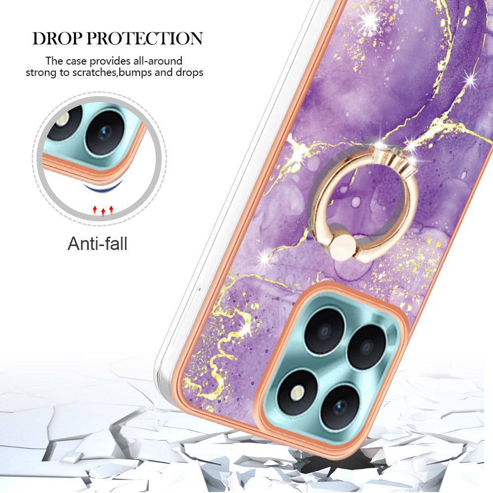 For Honor X6a 4G Case with Ring Kickstand Marble Pattern Electroplating TPU Back Cover