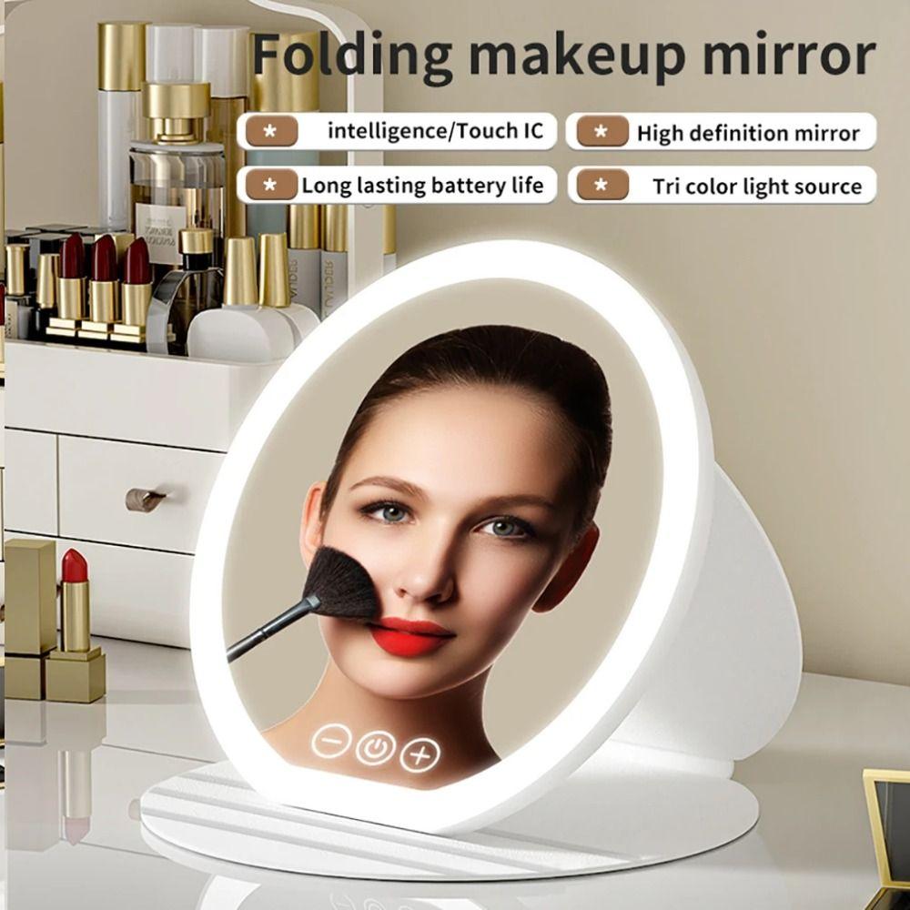 3 Color LED LED Makeup Mirror Round Mirror Foldable Cosmetic Mirrors  Dormitory Use