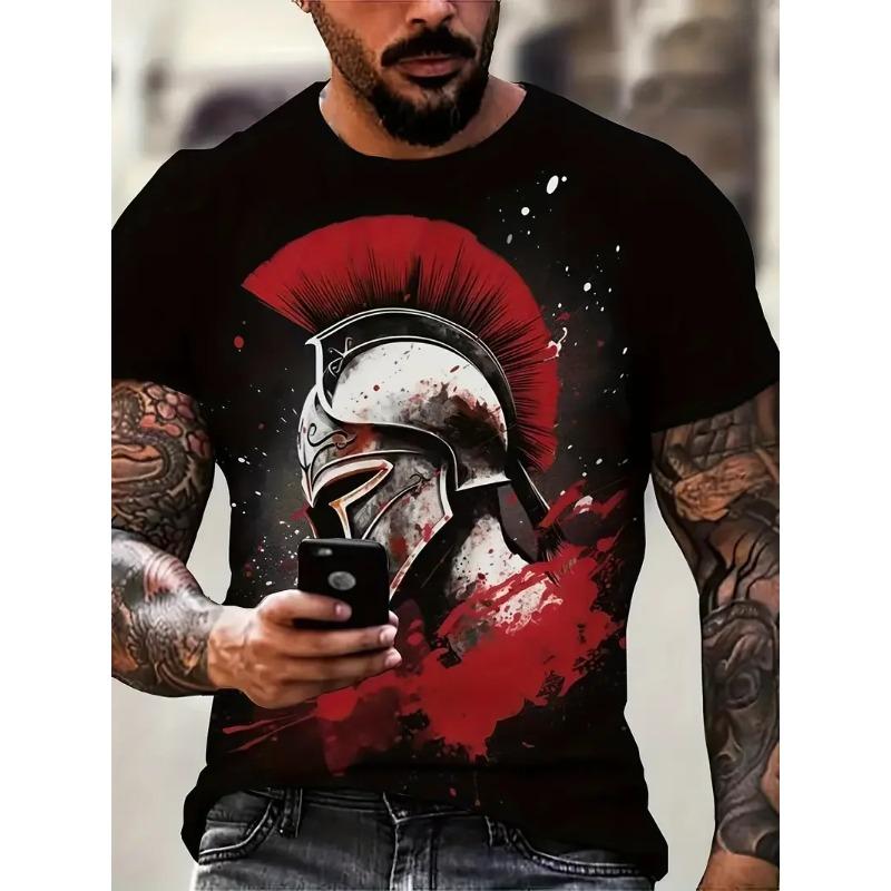Herren T-Shirt 3D Sparta Ritter Grafik Lässig Leicht Stretch Atmungsaktiv Kurzarm Shirt Outdoor Pullover Übergroße Kleidung