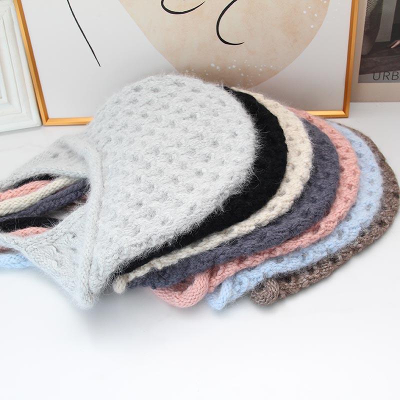 Hollow ear protector knitted hat women's autumn and winter lace-up headgear retro woven wool hat outdoor outing hat