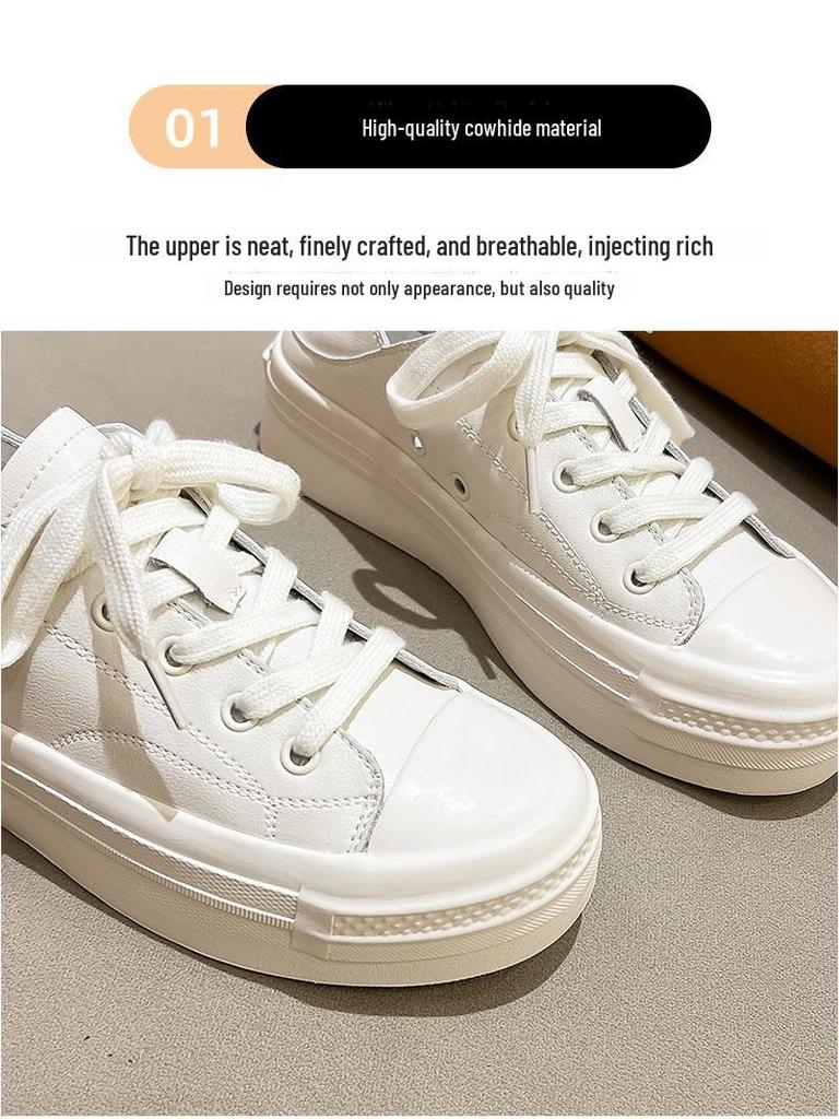 Chaussures Décontractées à Lacets en Cuir Souple Blanc Coréen pour Femmes 2025 - Sneakers de Sport Étudiantes Tendance et Polyvalentes Printemps/Été
