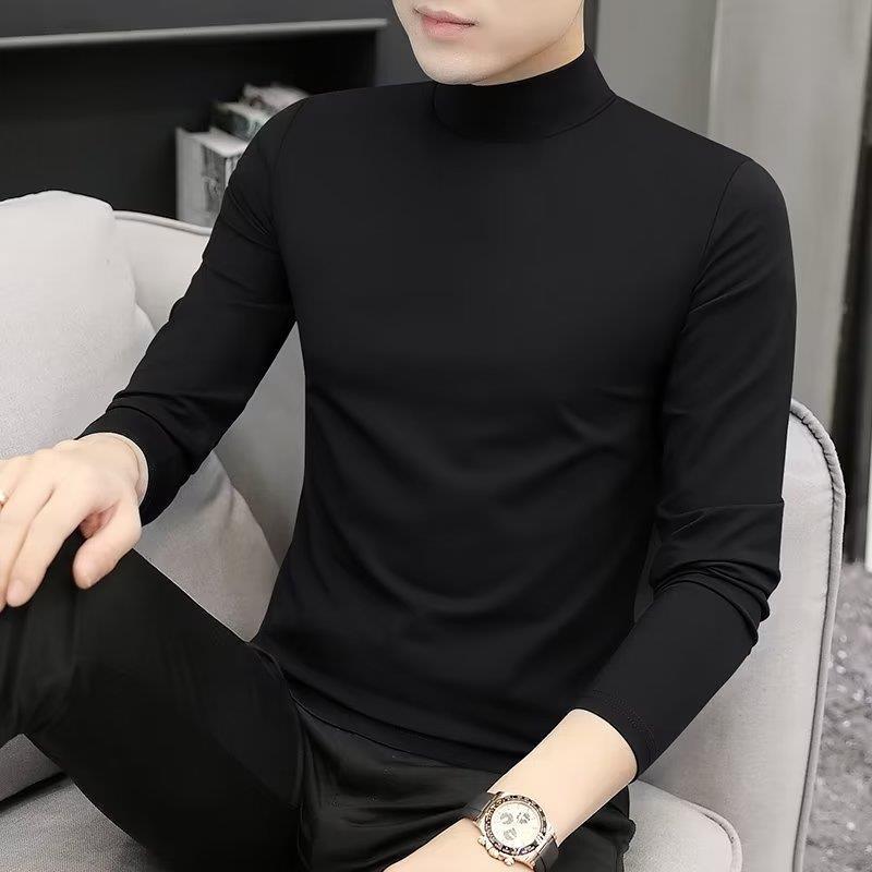 2-Pack Men's Modal Mid-Neck Long-Sleeve T-Shirts for Spring and Autumn